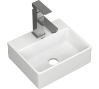 Раковина накладная прямоугольная со смесителем Bauedge BAU Cerama Mini (33x28, с отверстием, белая + смеситель Hotel Still, нержавеющая сталь) BH1251