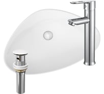 Раковина накладная со смесителем и выпуском Bauedge (Умывальник BAU Triangle 59x39, белый + смеситель для раковины высокий Diadonna Dream, латунь, выпуск клик клак, белый) BT1010