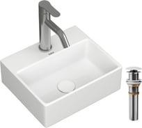 Раковина прямоугольная накладная со смесителем и выпуском Bauedge BAU Cerama Mini (33x28 + смеситель Dream, нержавеющая сталь, выпуск) BH1263