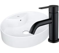 Раковина накладная со смесителем Bauedge BAU Nimb (51x41, с отверстием, белая + смеситель Dream Black, черный) YBD2477