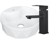 Раковина накладная со смесителем Bauedge BAU Element Cristal (D40, с отверстием, белая + смеситель Hotel Black, черный) YBD2460