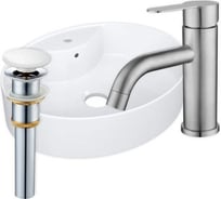 Раковина накладная со смесителем и выпуском Bauedge BAU Nimb (51x41, с отверстием, белая + смеситель Dream, выпуск клик-клак белый) YBD2487