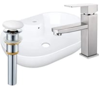 Раковина накладная со смесителем и выпуском Bauedge BAU Nimb (60x42, с отверстием, белая + смеситель Hotel Still, выпуск клик-клак белый) YBD2498