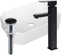 Раковина накладная на столешницу Bauedge BAU Hotel прямоугольная 51x37, белая, смеситель для раковины высокий Hotel Black, черный, выпуск клик клак, черный YBD2432