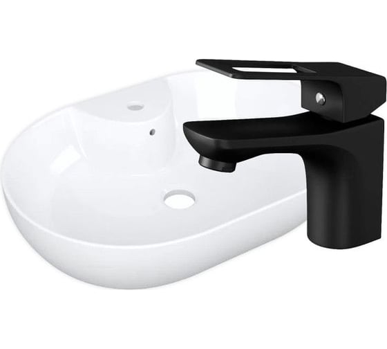 Раковина накладная со смесителем Bauedge BAU Nimb (60x42, с отверстием, белая + смеситель Cerama Black, черный) YBD2493 1