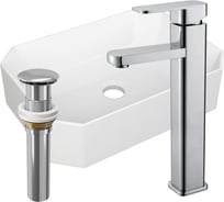 Раковина накладная на столешницу Bauedge BAU Hotel прямоугольная 51x37, белая, смеситель для раковины высокий Hotel Still, выпуск клик клак, хром YBD2433