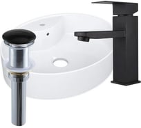 Раковина накладная со смесителем и выпуском Bauedge BAU Nimb (51x41, с отверстием, белая + смеситель Hotel Black, выпуск клик-клак черный) YBD2484