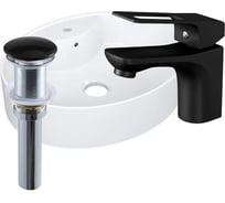 Раковина накладная со смесителем и выпуском Bauedge BAU Nimb (51x41, с отверстием, белая + смеситель Cerama Black, выпуск клик-клак черный) YBD2485