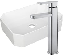 Раковина накладная на столешницу Bauedge BAU Hotel прямоугольная 51x37, белая, смеситель для раковины высокий Hotel Still, нержавеющая сталь YBD2431