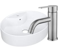 Раковина накладная со смесителем Bauedge BAU Nimb (51x41, с отверстием, белая + смеситель Dream, нержавеющая сталь) YBD2476