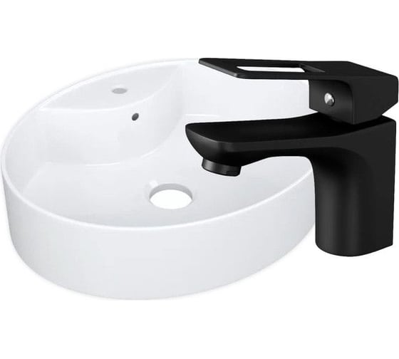 Раковина накладная со смесителем Bauedge BAU Nimb (51x41, с отверстием, белая + смеситель Cerama Black, черный) YBD2478 1