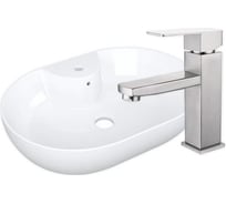 Раковина накладная со смесителем Bauedge BAU Nimb (60x42, с отверстием, белая + смеситель Hotel Still, нержавеющая сталь) YBD2489