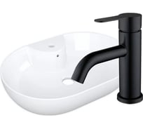 Раковина накладная со смесителем Bauedge BAU Nimb (60x42, с отверстием, белая + смеситель Dream Black, черный) YBD2492