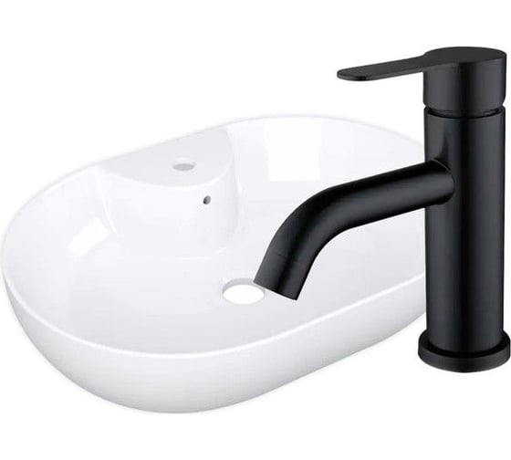 Раковина накладная со смесителем Bauedge BAU Nimb (60x42, с отверстием, белая + смеситель Dream Black, черный) YBD2492 1