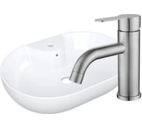 Раковина накладная со смесителем Bauedge BAU Nimb (60x42, с отверстием, белая + смеситель Dream, нержавеющая сталь) YBD2491