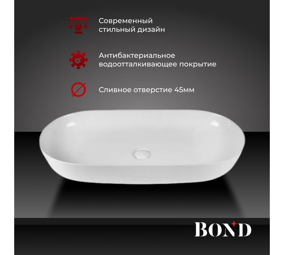 Раковина накладная BOND 80х40х13,5см овальная белая S51-800
