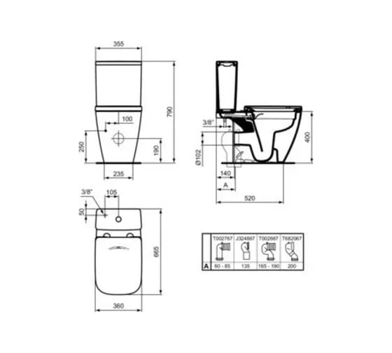 Унитаз-компакт (чаша) Ideal Standard i.life B 360x665x790 безободковый, с функцией биде, белый T537101 00083034