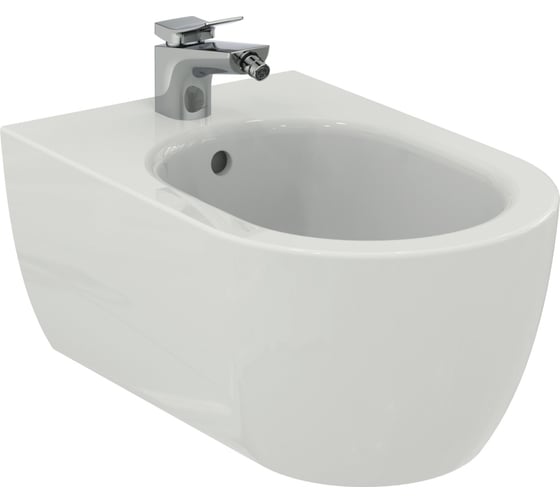 Подвесное биде Ideal Standard BLEND CURVE с отверстием под смеситель, с отверстием перелива, с крепежом TT0299598 для полностью скрытого монтажа, с декоративной накладкой 00080146