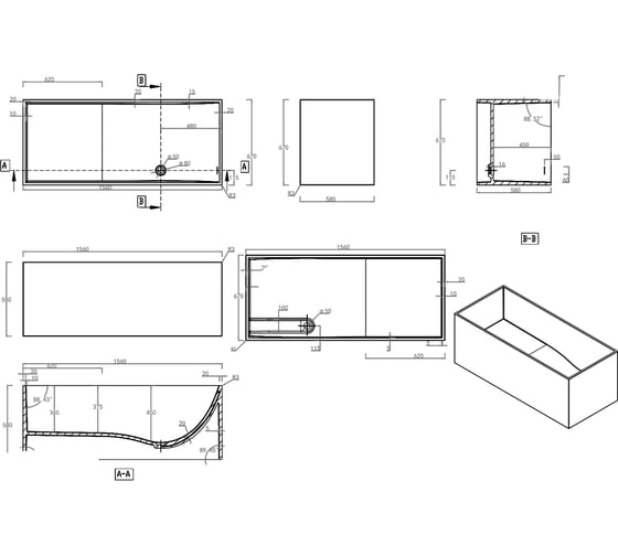 Ванна из искусственного камня NS Bath NSB-15670G глянцевая 1275