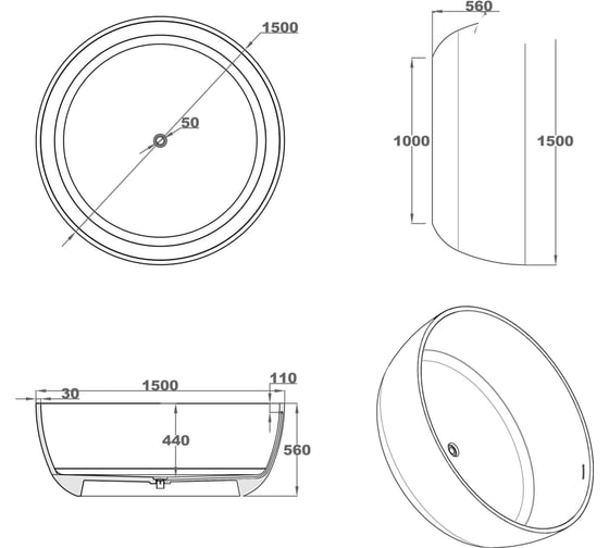 Ванна из искусственного камня NS Bath NSB-15000G глянцевая 12128