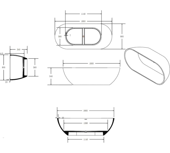 Ванна из искусственного камня NS Bath NSB-18806G глянцевая 12156