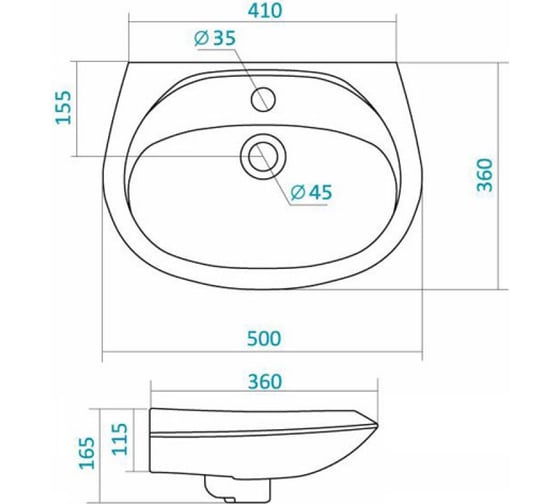 Умывальник Santek Бриз-50 с 1 отверстием 1WH110451 412609