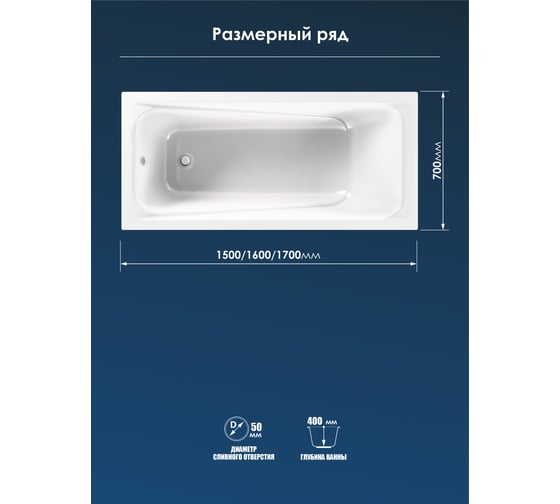 Акриловая ванна Метакам Light 1600х700 мм АВS_011811 4620034053252