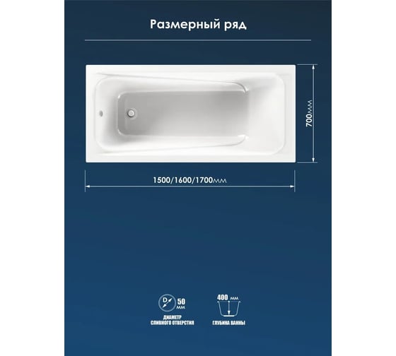 Акриловая ванна МетаКам Light 1700х700 мм АВS_011277 4620034052897