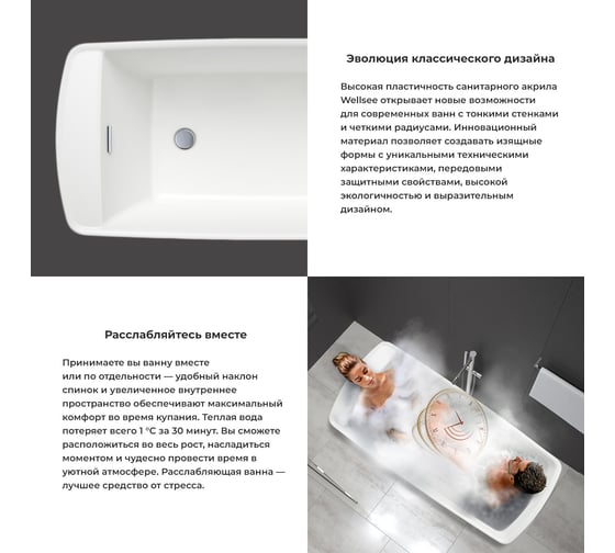 Отдельностоящая акриловая ванна Wellsee Idéal 170x78 см в наборе 4 в 1 236901001