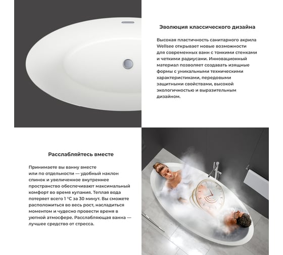 Отдельностоящая акриловая ванна Wellsee Cerulean 174x80 см  в наборе 4 в 1 231001001