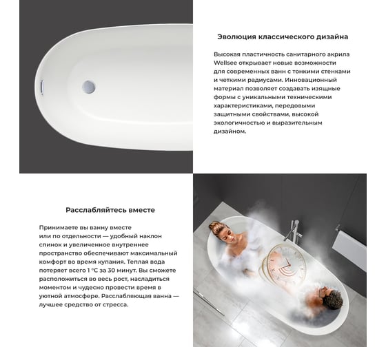 Отдельностоящая акриловая ванна Wellsee Paradise Story 170x77 см в наборе 4 в 1 236601001