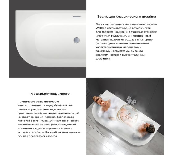 Пристенная акриловая ванна Wellsee Belle Spa 2.0 170x80 см в наборе 4 в 1 235901002