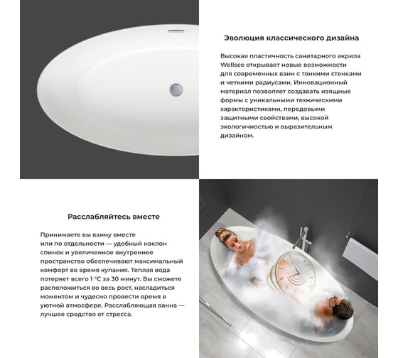 Отдельностоящая акриловая ванна Wellsee Grand Prix 186x89 см  в наборе 4 в 1 235601001