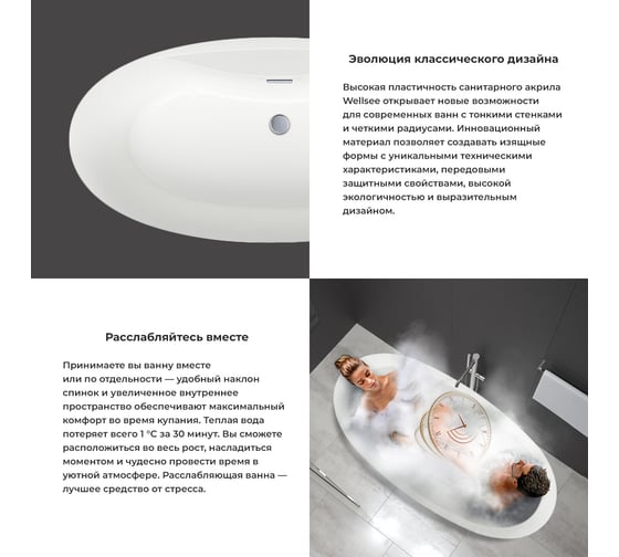 Отдельностоящая акриловая ванна Wellsee L’aster 175x85 см в наборе 4 в 1 236301004