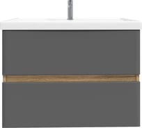 Тумба подвесная для ванной комнаты Sanstar Graffa 100 с раковиной Фостер 100 (комплект) Дуб вотан, графит софт 454.1-1.4.1.КФОС