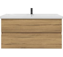 Тумба подвесная для ванной комнаты Sanstar Lavanti 100 с раковиной Гармония 100 (комплект) Дуб вотан 442.1-1.4.1.КГАР