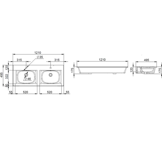 Мебельная раковина AM.PM SPIRIT 2.0 120 см, встроенная M70AWCD1202WG