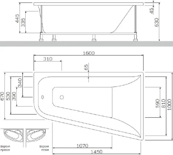Акриловая ванна AM.PM spirit асимметричная 160x100, правосторонняя W72A-160R100W-A2