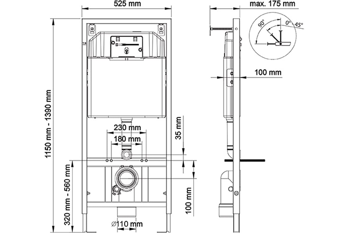 Инсталляция для монтажа подвесного унитазы BERGES NOVUM 525 без кнопки ...