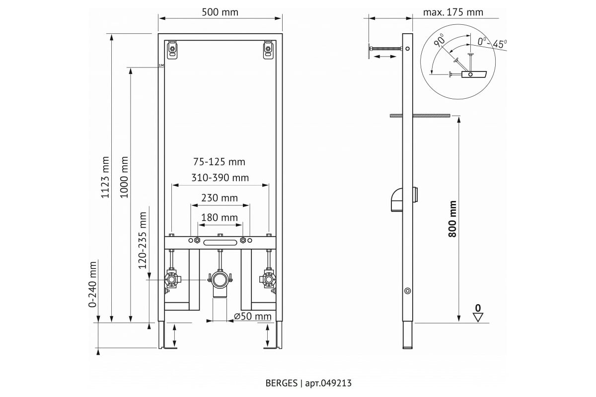 Рама для скрытого монтажа биде BERGES NOVUM выход на горячую и холодную ...