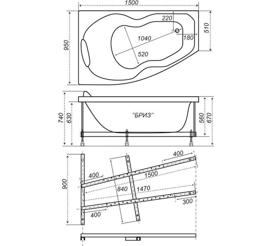 Акриловая ванна Triton Бриз 150 правый Н0000000179