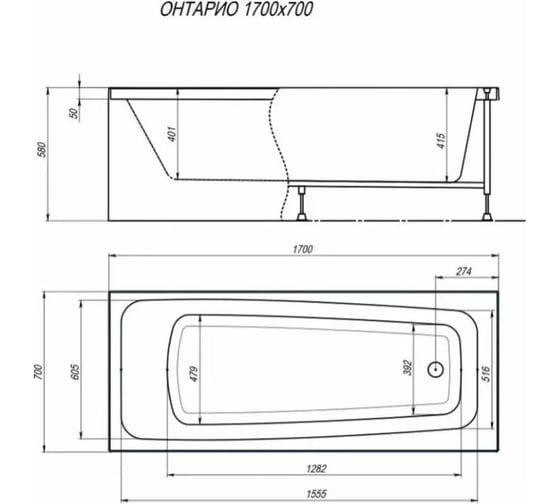 Прямоугольная ванна Alex Baitler ONTARIO 170х70