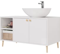 Тумба с раковиной напольная Dreja LUNO, 100 см, 2 дв.,2 откр. полки, белый глянец - 99.2003-641266 99.2003K