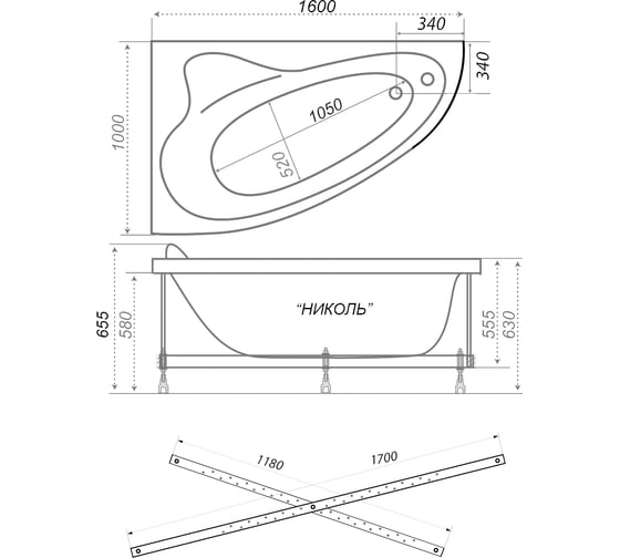 Акриловая ванна Triton Николь 160 правая Щ0000003006