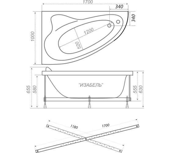Акриловая ванна Triton Изабель 170 правая Н0000020132