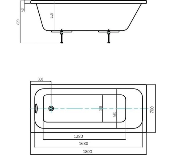 Ванна AQUATEK Мия прямоугольная 180x70см 00000136978