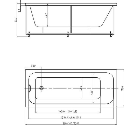 Ванна AQUATEK Мия прямоугольная 170x80см 00000136979