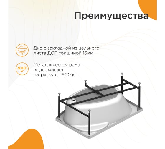 Акриловая ванна Радомир Монти 150х105 правосторонняя каркас 2-01-0-2-1-213