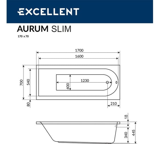 Ванна EXCELLENT Aurum Slim 170x70 "LUX" (хром) WAEX.AUR17S.LUX.CR