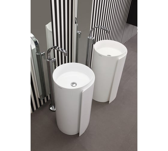 Раковина Flaminia Mono Roll 44 o 440x850 мм, напольная, пристенная, без перелива, слив в стену, в комплекте крепление 9005, керамика, цвет белый MR44P